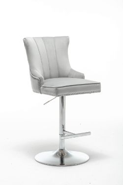 HIGH END LIGHT GREY BARSTOOL - VELVET FABRIC - PLEATED INNER - BS-111 LI/GR