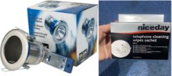 10 x 10000 Stretchy Craft Bows, 300 packs of 50 Phone Cleaning Wipes & 504 GU10 Down-lighters