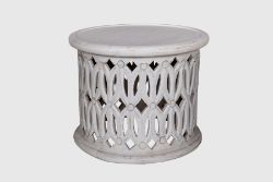 5 X MANGO WOOD - WHITE DISTRESSED SMALL SIDE TABLE - ND0040