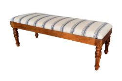2 X CHARCOAL BLUE WHITE FABRIC MANGO WOOD ACCENT BENCH - ND00704