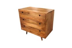2 X MANGO WOOD NT BROWN THREE DRAWERS CHEST - ND00707