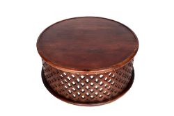 5 X MANGO WOOD FLORAL COFFEE TABLE - TEAK BROWN - ND0019