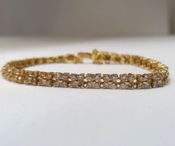 18CT GOLD 5 CARAT DIAMOND FLOWER TENNIS BRACELET YELLOW GOLD