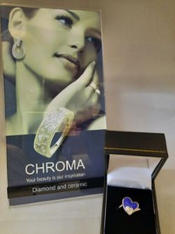 CERAMIC & 0.10CT DIAMONDS ROYAL BLUE /STERLING SILVER