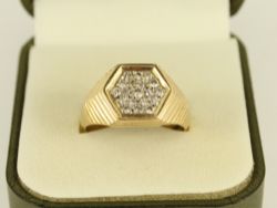 DIAMOND CLUSTER SIGNET RING 9CT GOLD GENTS SIZE T 1/2 375 6.8G