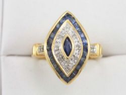 DIAMOND SAPPHIRE ENGAGEMENT CLUSTER RING 18CT GOLD LADIES SIZE N