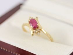 DIAMOND AND RUBY RING 14K GOLD LADIES SIZE N 585 2.1G