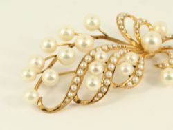 VINTAGE PEARL CLUSTER BROOCH 14K GOLD LADIES STUNNING 585 14.1G