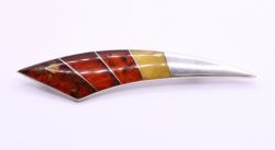 AMBER BUTTERSCOTCH GEMSTONE BROOCH LADIES STERLING SILVER BROACH 10.8G