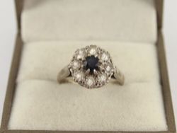 DIAMOND & SAPPHIRE HALO RING 18CT WHITE GOLD LADIES SIZE M 1/4 750 5.5G