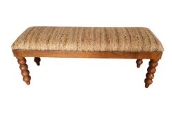 5 X MANGO WOOD YELLOW JUTE BENCH - ND00702