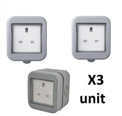 3X DIALL 13A OUTDOOR WEATHERPROOF SOCKET GREY 1 GANG IP55 UNSWITCHED SOCKET