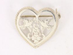 ORTAK LOVE BIRDS HEART SHAPED BROOCH STERLING SILVER LADIES VINTAGE 925 3G CK59