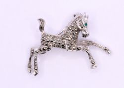 STERLING SILVER PONY BROOCH VINTAGE MARCASITE HORSE BROACH LADIES 5.9G AAC115