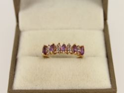DIAMOND & AMETHYST RING 10K YELLOW GOLD LADIES SIZE N 1/2 375 1.2G IE21