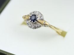 DIAMOND & SAPPHIRE RING 18CT GOLD LADIES SIZE M 750 2.9G
