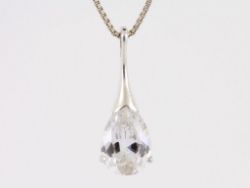 SOLITAIRE PEAR CUT PENDANT STERLING SILVER LADIES STUNNING NECKLACE 6.5G AS34