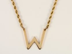 LETTER W PENDANT ROPE CHAIN NECKLACE 9CT GOLD LADIES GENT'S 375 9.2G IE24