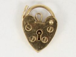 HEART PADLOCK CLASP 9CT GOLD VINTAGE GATE BRACELET LADIES 375 1.1G CW70