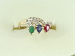 DIAMOND SAPPHIRE RUBY & EMERALD RING 14K GOLD LADIES SIZE M 1/4 585 1.9G FR69
