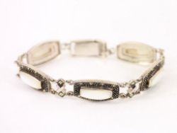 MARCASITE AND MOTHER OF PEARL BRACELET STERLING SILVER LADIES 925 19.1G CM73