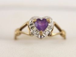 DIAMOND AMETHYST HALO RING 9CT GOLD LADIES SIZE N 375 1.8G BM68