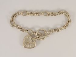 HEART CLUSTER PENDANT BRACELET STERLING SILVER CABLE CHAIN 7.25