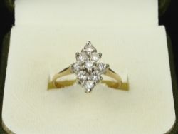 DIAMOND CLUSTER RING 9CT GOLD LADIES SIZE O 1/4 375 2.4G FE88
