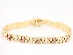 GATE BRACELET 9CT TRI TONE GOLD LADIES STUNNING 375 15.6G CW68