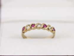 DIAMOND AND RUBY RING 9CT GOLD LADIES ETERNITY SIZE K 1/2 375 P62