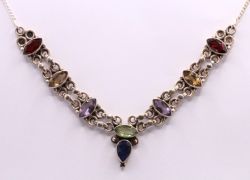STERLING SILVER LADIES GEMSTONES CUBAN CHAIN NECKLACE 16.5
