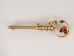 ANTIQUE RUBY & SEED PEARL BROOCH 9CT YELLOW GOLD LADIES 375 1.8G IF38