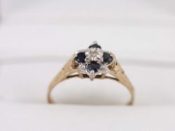 DIAMOND AND SAPPHIRE RING 9CT GOLD LADIES SIZE N 1/2 375 U50