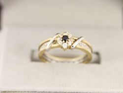 SAPPHIRE HALO ETERNITY RING 9CT TWO TONE GOLD LADIES SIZE M 1/2 375 3.7G CJ59