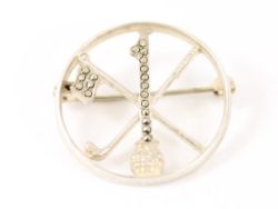 MARCASITE GOLF BROOCH HOLE IN ONE CLUB STERLING SILVER VINTAGE 925 6G CK96