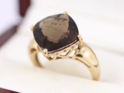 SMOKY QUARTZ RING 9CT GOLD LADIES STUNNING SIZE O 375 4G AG44