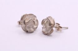 CLASSIC ROSE FLOWER LADIES STUD EARRINGS STERLING SILVER VINTAGE 2.3G AAC481