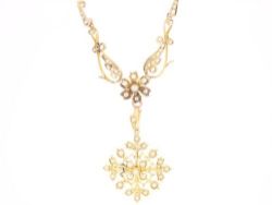 SEED PEARL NECKLET 15CT GOLD BROOCH LADIES VINTAGE STUNNING 625 13.9G