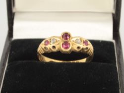 ANTIQUE DIAMOND & RUBY RING 18CT GOLD LADIES SIZE O 1/2 750 2.4G IF6