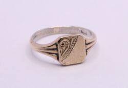 9K GOLD PL LADIES SIGNET RING SIZE P 1/2 STERLING SILVER 925 375 3.3G AAC166
