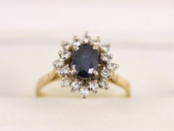 DIAMOND SAPPHIRE HALO RING 18CT GOLD LADIES SIZE M 750 3.7G BQ45