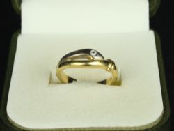 WHITE SAPPHIRE SOLITAIRE RING 18CT TWO TONE GOLD LADIES SIZE J 1/2 750 3.9G FJ57