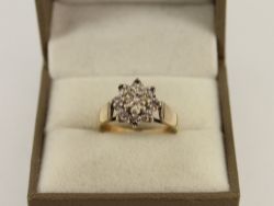 DIAMOND CLUSTER RING 9CT GOLD LADIES SIZE M 1/4 375 3.8G IC87
