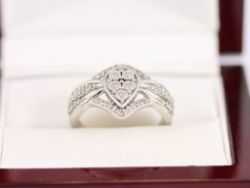 DIAMOND CLUSTER RING STERLING SILVER LADIES STUNNING SIZE N 925 3.3G AX84