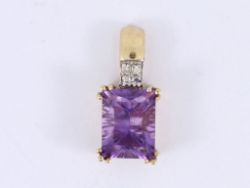 DIAMOND AND AMETHYST PENDANT 9CT GOLD LADIES STUNNING 375 1G AG61