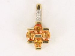 DIAMOND AND HONEY QUARTZ PENDANT 9CT GOLD LADIES STUNNING 375 1.7G CH59