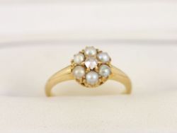 DIAMOND PEARL HALO RING CLUSTER 18CT GOLD LADIES SIZE H 1/2 750 2.5G BC55