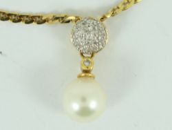 DIAMOND & PEARL PENDANT 18K GOLD LADIES NECKLACE STUNNING 750 5.2G ET63