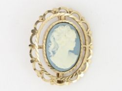 FINE ART DECO CAMEO BROOCH 9CT GOLD VINTAGE CARVED PORTRAIT LADIES 375 4.8G Y34