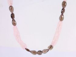 SMOKY AND ROSE QUARTZ NECKLACE STERLING SILVER LADIES STUNNING 925 29.9G AR97